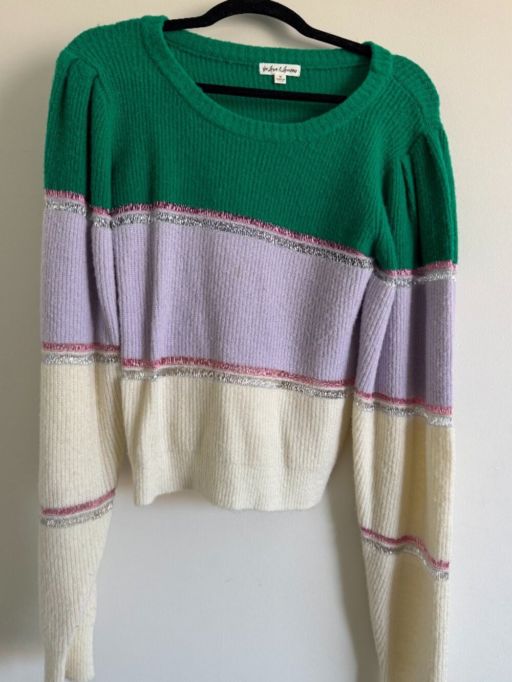 For Love & Lemons Colorblock Metallic-Stripe Sweater, Size Medium